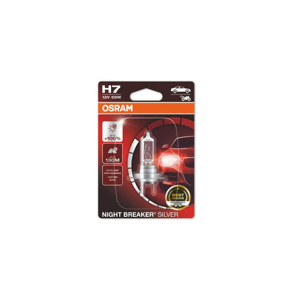 Ampoules Halogène Osram Night Breaker Silver H1 - 12V/55W - Set De 2 - +100% De Lumière
