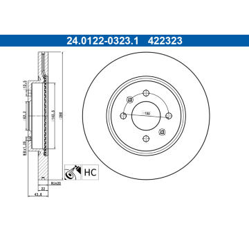 Brzdový kotúč ATE 24.0122-0323.1