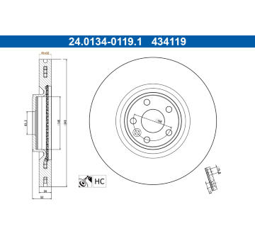 Brzdový kotúč ATE 24.0134-0119.1