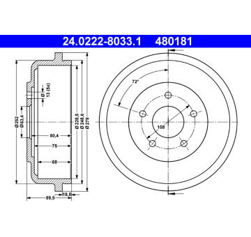 Brzdový buben ATE 24.0222-8033.1