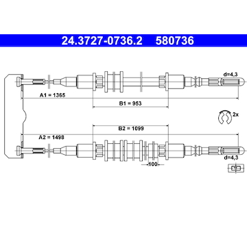 Tažné lanko, parkovací brzda ATE 24.3727-0736.2