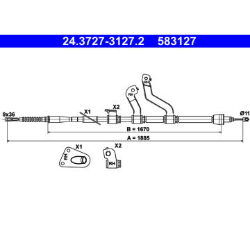 Tažné lanko, parkovací brzda ATE 24.3727-3127.2
