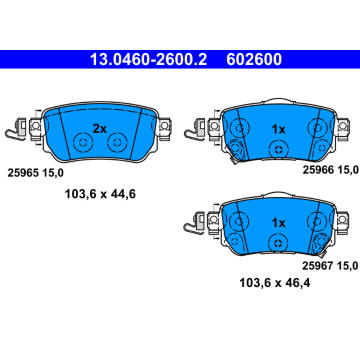 Sada brzdových destiček, kotoučová brzda ATE ATE 13.0460-2600.2