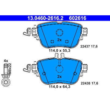 Sada brzdových destiček, kotoučová brzda ATE 13.0460-2616.2