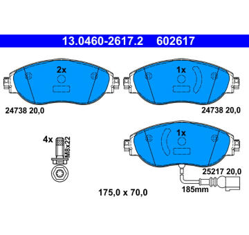 Sada brzdových destiček, kotoučová brzda ATE 13.0460-2617.2