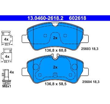 Sada brzdových destiček, kotoučová brzda ATE 13.0460-2618.2