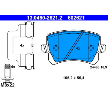 Sada brzdových destiček, kotoučová brzda ATE 13.0460-2621.2