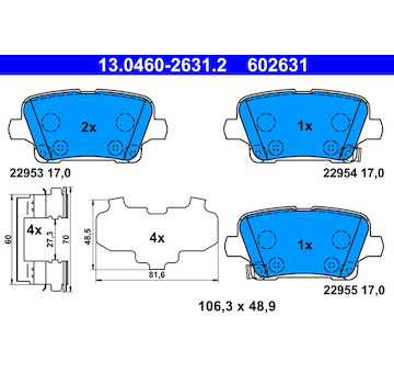 Sada brzdových destiček, kotoučová brzda ATE 13.0460-2631.2
