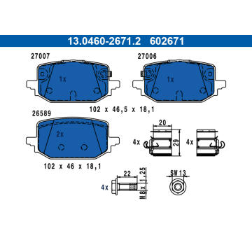 Sada brzdových destiček, kotoučová brzda ATE 13.0460-2671.2