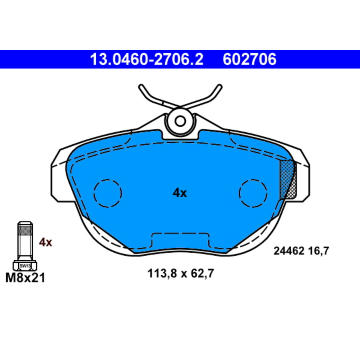 Sada brzdových destiček, kotoučová brzda ATE 13.0460-2706.2