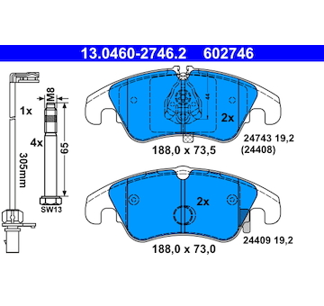Sada brzdových destiček, kotoučová brzda ATE ATE 13.0460-2746.2