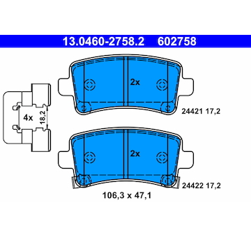 Sada brzdových destiček, kotoučová brzda ATE 13.0460-2758.2