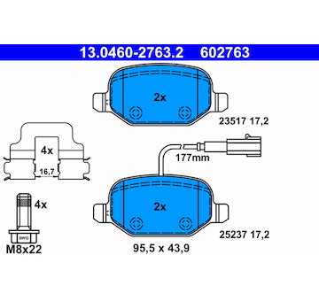 Sada brzdových destiček, kotoučová brzda ATE 13.0460-2763.2