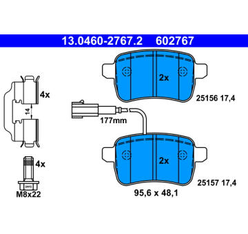 Sada brzdových destiček, kotoučová brzda ATE 13.0460-2767.2