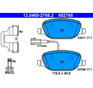 Sada brzdových destiček, kotoučová brzda ATE 13.0460-2768.2