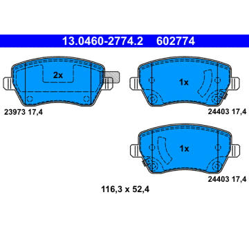 Sada brzdových destiček, kotoučová brzda ATE ATE 13.0460-2774.2