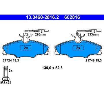 Sada brzdových destiček, kotoučová brzda ATE 13.0460-2816.2