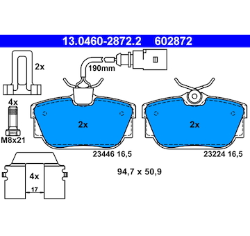 Sada brzdových destiček, kotoučová brzda ATE 13.0460-2872.2