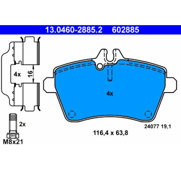 Sada brzdových destiček, kotoučová brzda ATE 13.0460-2885.2