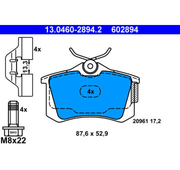 Sada brzdových destiček, kotoučová brzda ATE ATE 13.0460-2894.2