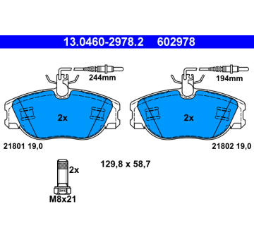 Sada brzdových destiček, kotoučová brzda ATE 13.0460-2978.2