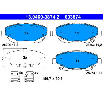 Sada brzdových destiček, kotoučová brzda ATE 13.0460-3874.2