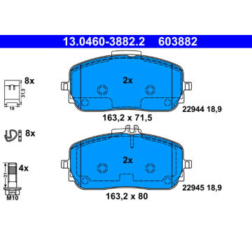 Sada brzdových destiček, kotoučová brzda ATE 13.0460-3882.2