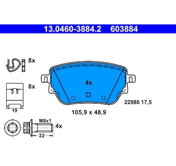 Sada brzdových destiček, kotoučová brzda ATE 13.0460-3884.2