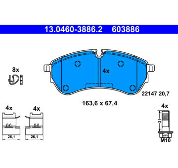 Sada brzdových destiček, kotoučová brzda ATE 13.0460-3886.2