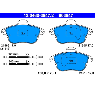 Sada brzdových destiček, kotoučová brzda ATE 13.0460-3947.2