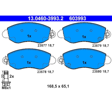 Sada brzdových destiček, kotoučová brzda ATE 13.0460-3993.2