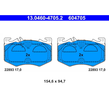 Sada brzdových destiček, kotoučová brzda ATE 13.0460-4705.2