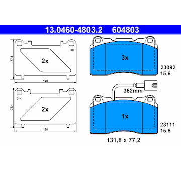 Sada brzdových destiček, kotoučová brzda ATE 13.0460-4803.2