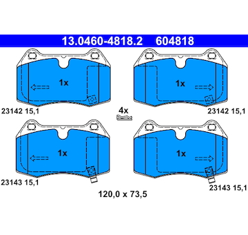 Sada brzdových destiček, kotoučová brzda ATE 13.0460-4818.2