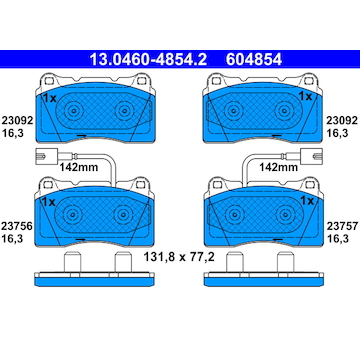 Sada brzdových destiček, kotoučová brzda ATE 13.0460-4854.2