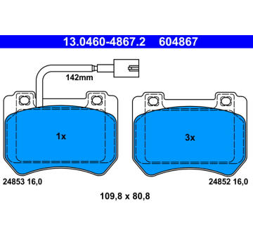Sada brzdových destiček, kotoučová brzda ATE 13.0460-4867.2