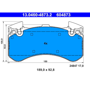 Sada brzdových destiček, kotoučová brzda ATE 13.0460-4873.2