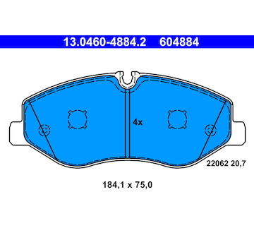Sada brzdových destiček, kotoučová brzda ATE 13.0460-4884.2
