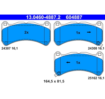 Sada brzdových destiček, kotoučová brzda ATE 13.0460-4887.2