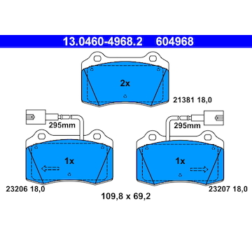 Sada brzdových destiček, kotoučová brzda ATE 13.0460-4968.2