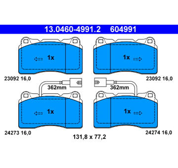 Sada brzdových destiček, kotoučová brzda ATE 13.0460-4991.2