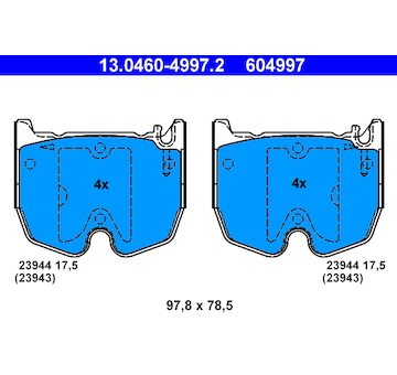 Sada brzdových destiček, kotoučová brzda ATE 13.0460-4997.2