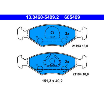 Sada brzdových destiček, kotoučová brzda ATE 13.0460-5409.2