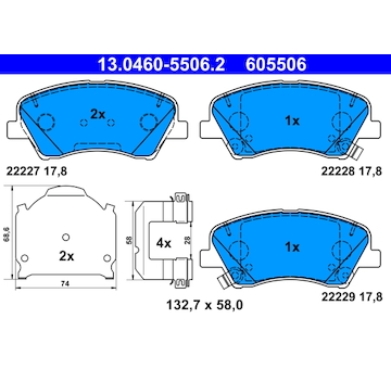 Sada brzdových destiček, kotoučová brzda ATE 13.0460-5506.2