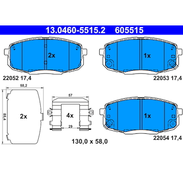 Sada brzdových destiček, kotoučová brzda ATE 13.0460-5515.2
