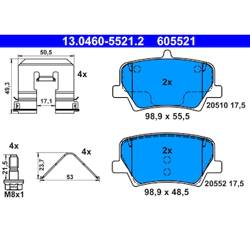 Sada brzdových destiček, kotoučová brzda ATE 13.0460-5521.2