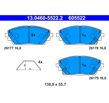 Sada brzdových destiček, kotoučová brzda ATE 13.0460-5522.2