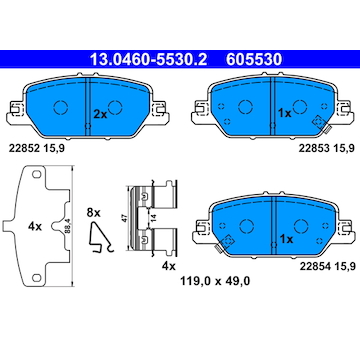 Sada brzdových destiček, kotoučová brzda ATE 13.0460-5530.2