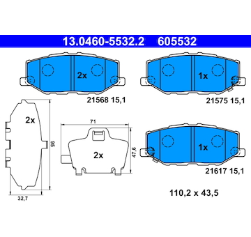 Sada brzdových destiček, kotoučová brzda ATE 13.0460-5532.2