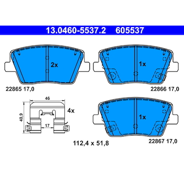 Sada brzdových destiček, kotoučová brzda ATE 13.0460-5537.2